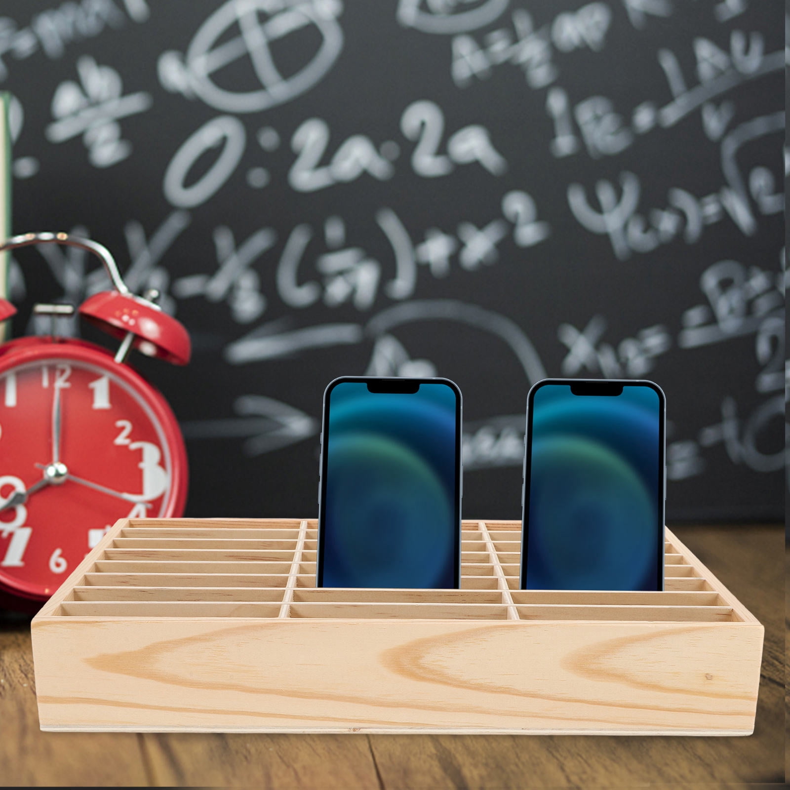 NIAIZEK Beige Multi-Grid Wooden Phone Display Box Organizer for Office and Home Desk Storage