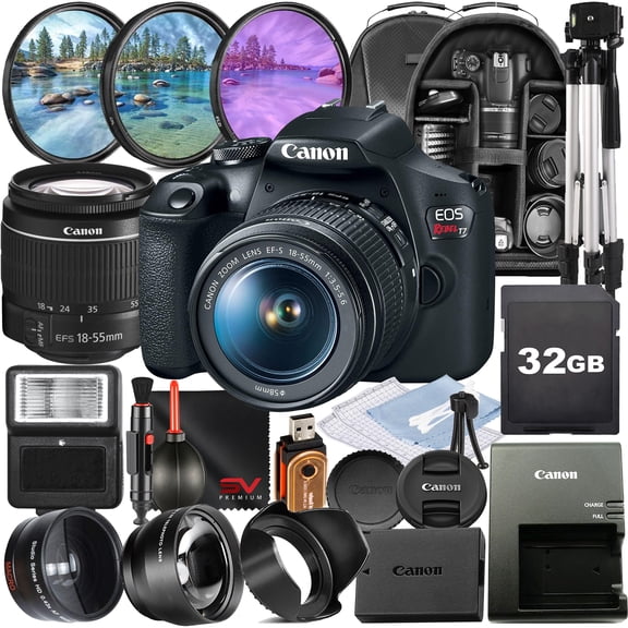 Canon EOS Rebel T7 DSLR Camera with 18-55mm Zoom Lens   32GB Memory   Tripod   Backpack   SV Premium Accessory Bundle (International Version)