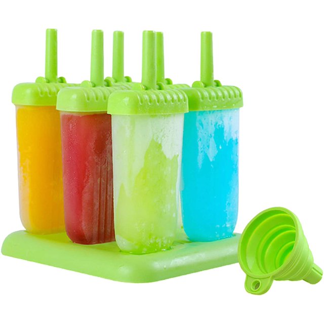 6 Pcs Moules à Glace en Plastique Réutilisables Ensemble de Moules à Popsicle pour Enfants avec Entonnoir (Vert)