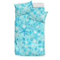 thumbnail image 1 of Juego de cama con estampado de estrellas de mar y conchas azules, 1 of 5