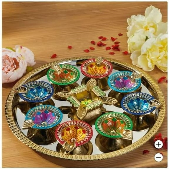 Diwali Diya Decorative Brass Bowls Set, 10 Pieces, Multi-Color