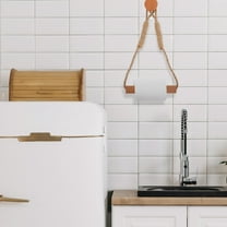 ROSENICE 1Pack Cute Paper Towel Holder Boho Style Rustic Wood Jute Rope Tissue Organizer For Kitchen Bathroom