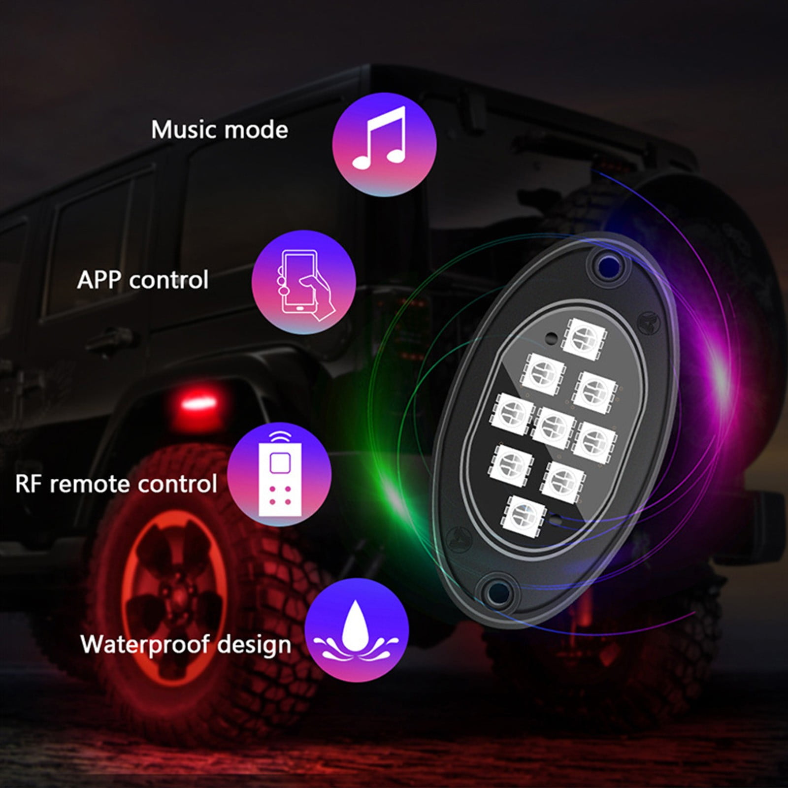RGB Car Chassis Light Kit, Bluetooth Remote Control Underglow Lights with Music Sync, Waterproof LED Pods for Truck SUV ATV UTV, Car Interior and Exterior Atmosphere Neon Lights Decoration