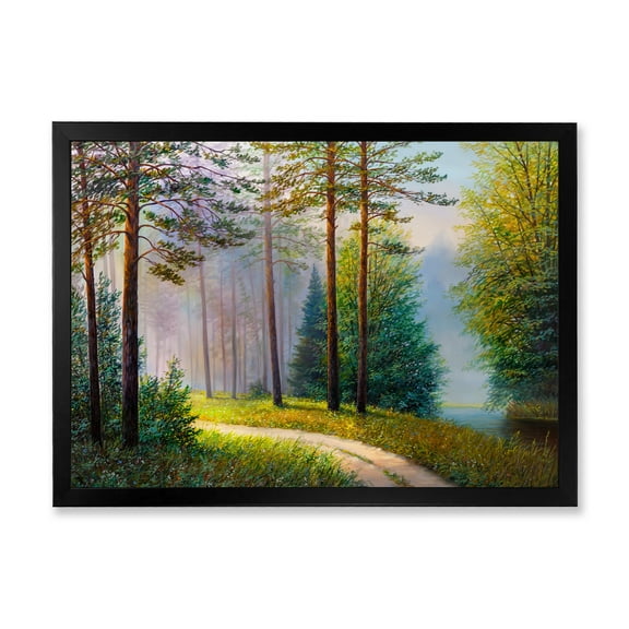 Designart 'Subtle Sunset Light Through The Trees II' Lake House Framed Art Print