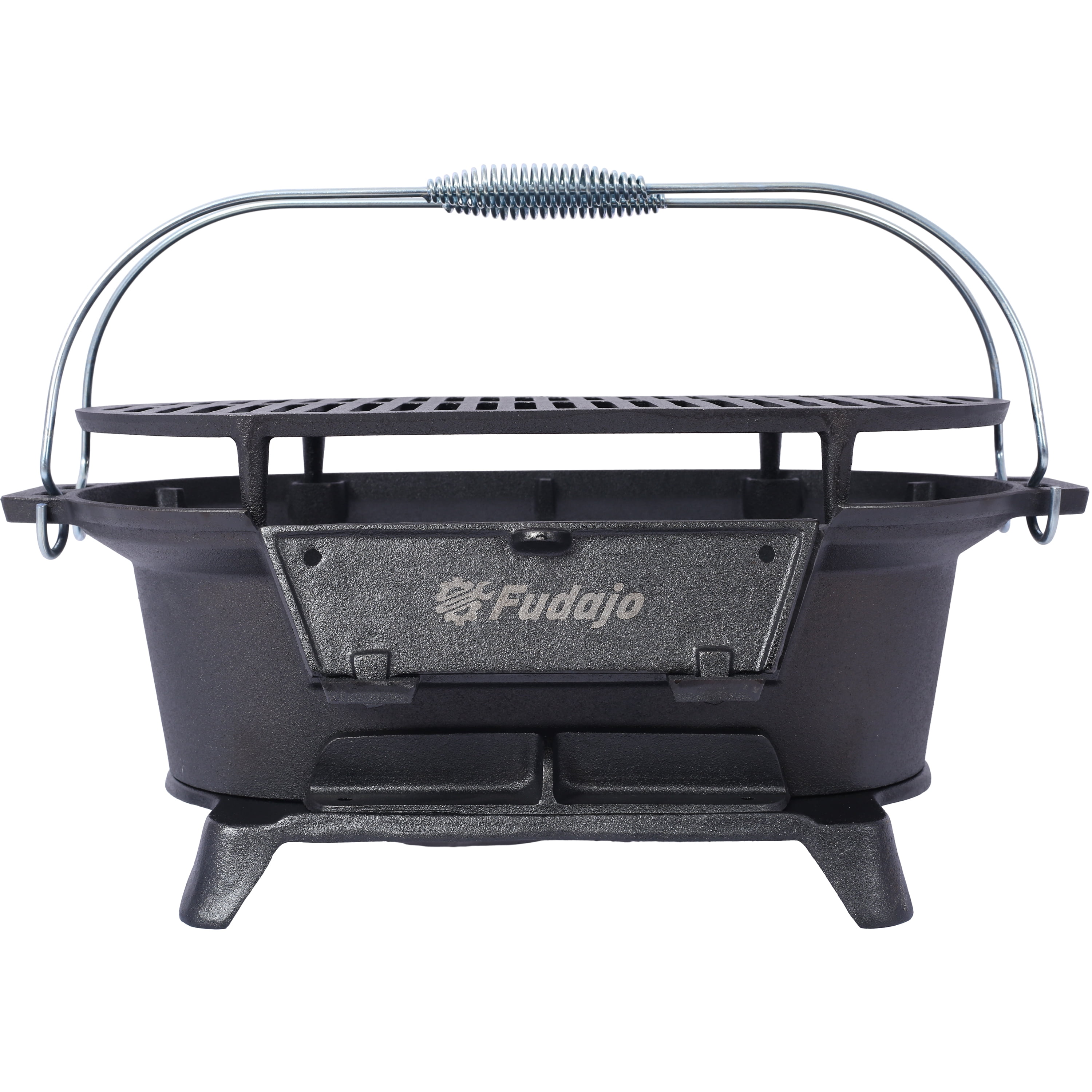Oval Cast Iron Portable Charcoal Grill, Tabletop Hibachi Grill with Enamel Coating, Heat Retention Mini Camping Stove with Carrying Handles for Picnic Tailgating Hunting Backyard BBQ