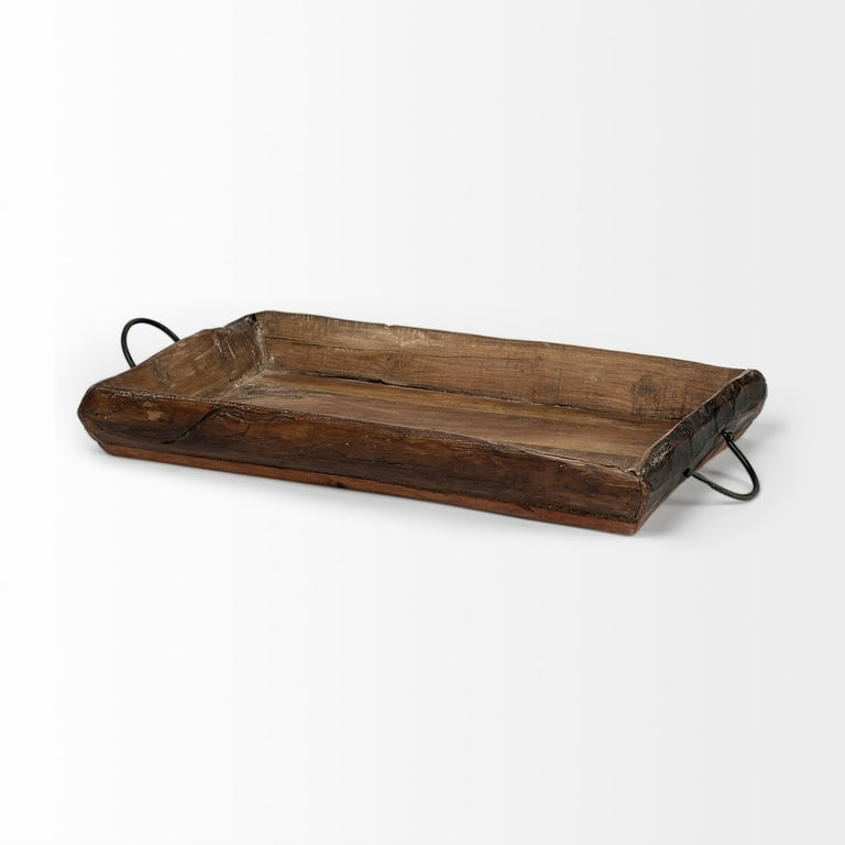 Medium Brown Wood With Metal Quatrefoil Pattern Glass Bottom Tray Medium Brown Wood With Metal Quatrefoil Pattern Glass Bottom Tray