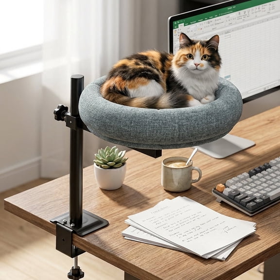 TXXTOL Cat Desk Bed, 360° Rotating Convertible Cat Nest & Cat Bed with Hanging Function, Space-Saving Desktop Cat Hammock for Table/Desk