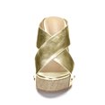 thumbnail image 2 of Sandalias De Cuña De Plataforma Abierta De Lino De Dedo Abierto Para Mujer Dorado-1 36, 2 of 7