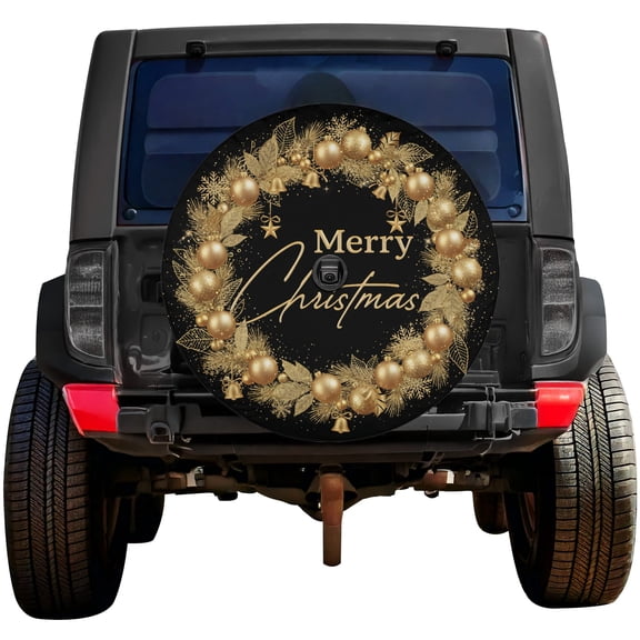 Lotusprinthandmade Elegant Merry Christmas Spare Tire Cover With Backup Camera Hole