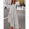 thumbnail image 6 of Women'S Boho Cotton Maxi Dress V-Neck Long Sleeve Flowy Beach Dress with Pockets and Buttons Light Grey XL, 6 of 9