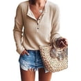 thumbnail image 4 of Coloody Tunique en Tricot Gaufré pour Femmes Manches Longues Amples Boutonnée Col en V Henley, 4 of 4
