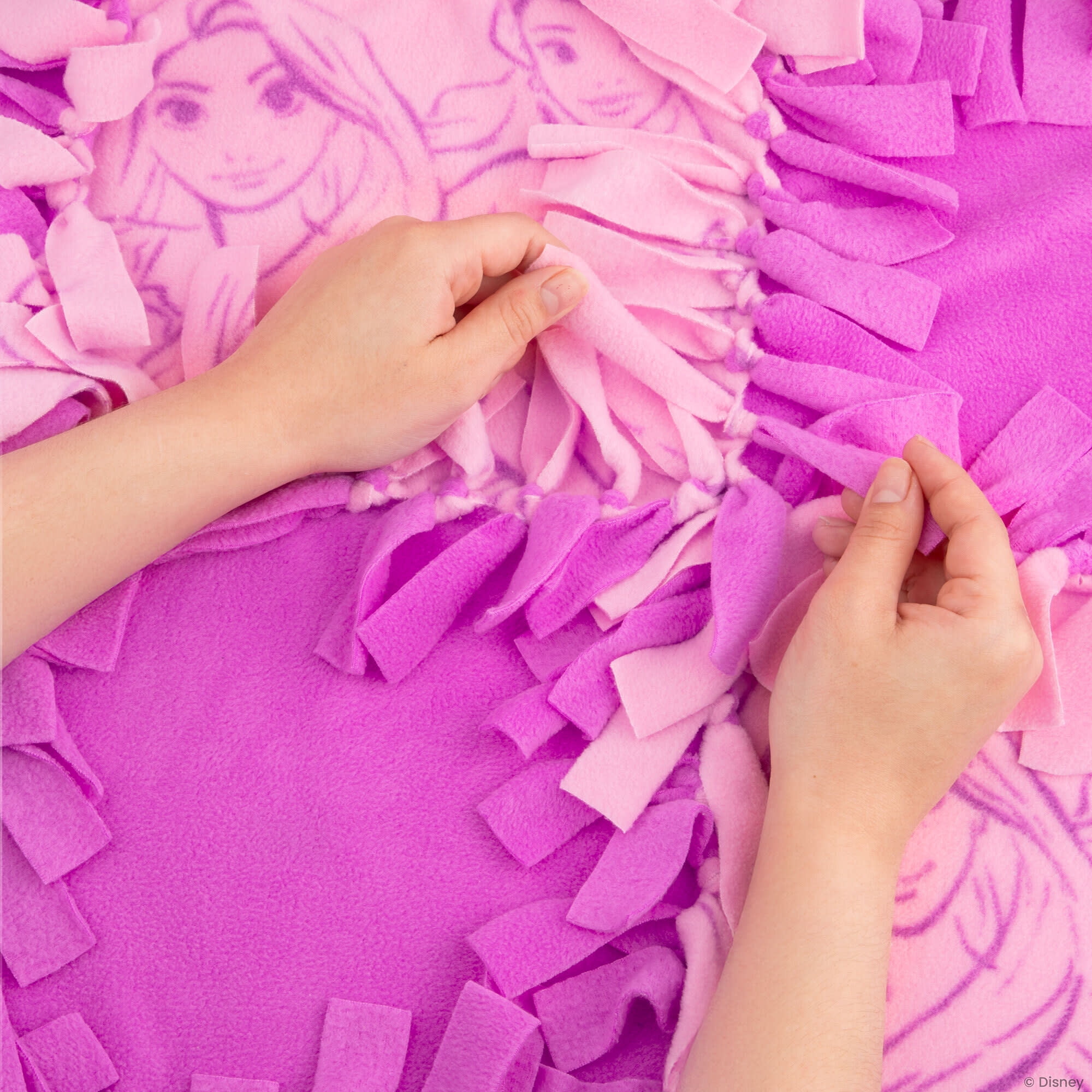 Fashion Angels: No-Sew Blanket - Disney Princess - DIY 48" Blanket Craft Kit, Just Tuck & Tie, Pink-Lavender-Character Polar Fleece Squares, Kids 6+