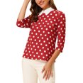 thumbnail image 4 of INSPIRE CHIC Chemisier pour Femme à Col Peter Pan Contrastant Manches 3/4 Blouse Chemises m Rouge Blanc, 4 of 7