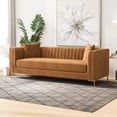 thumbnail image 2 of Ashcroft Kassandra Velvet & Wood Couch with Square Arm in Cognac Tan/Walnut, 2 of 7