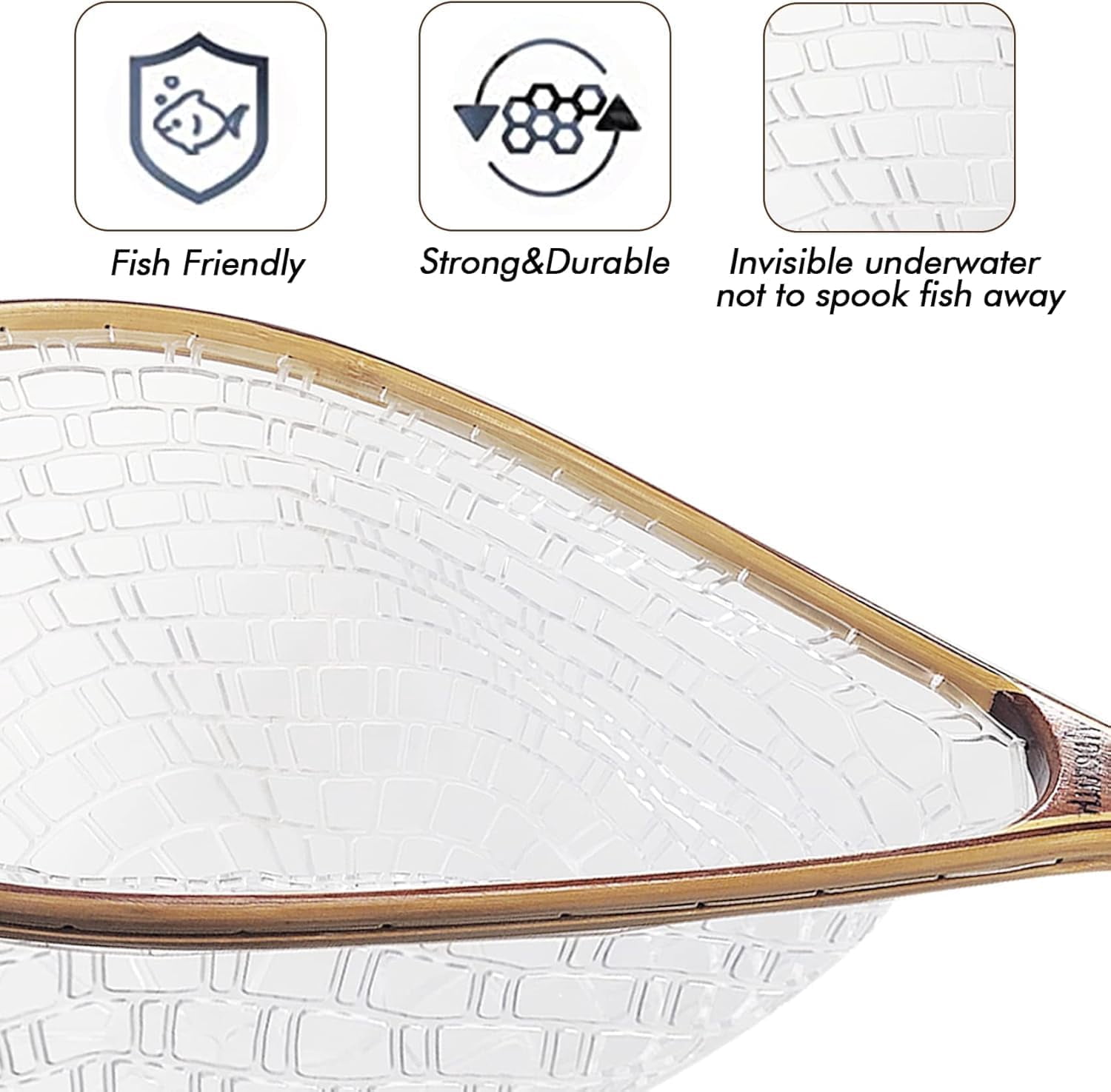 Fly Fishing Net Landing Net Wooden Net Soft Rubber Mesh Trout Net Freshwater Saltwater Fishing Net with Safety Cord Net Gifts for Father Men