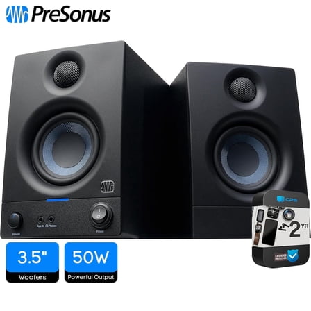 PreSonus 2777500121 Eris 3.5 Powered Active Near Field Studio Monitors, Pair Bundle with 2YR CPS Enhanced Protection Pack