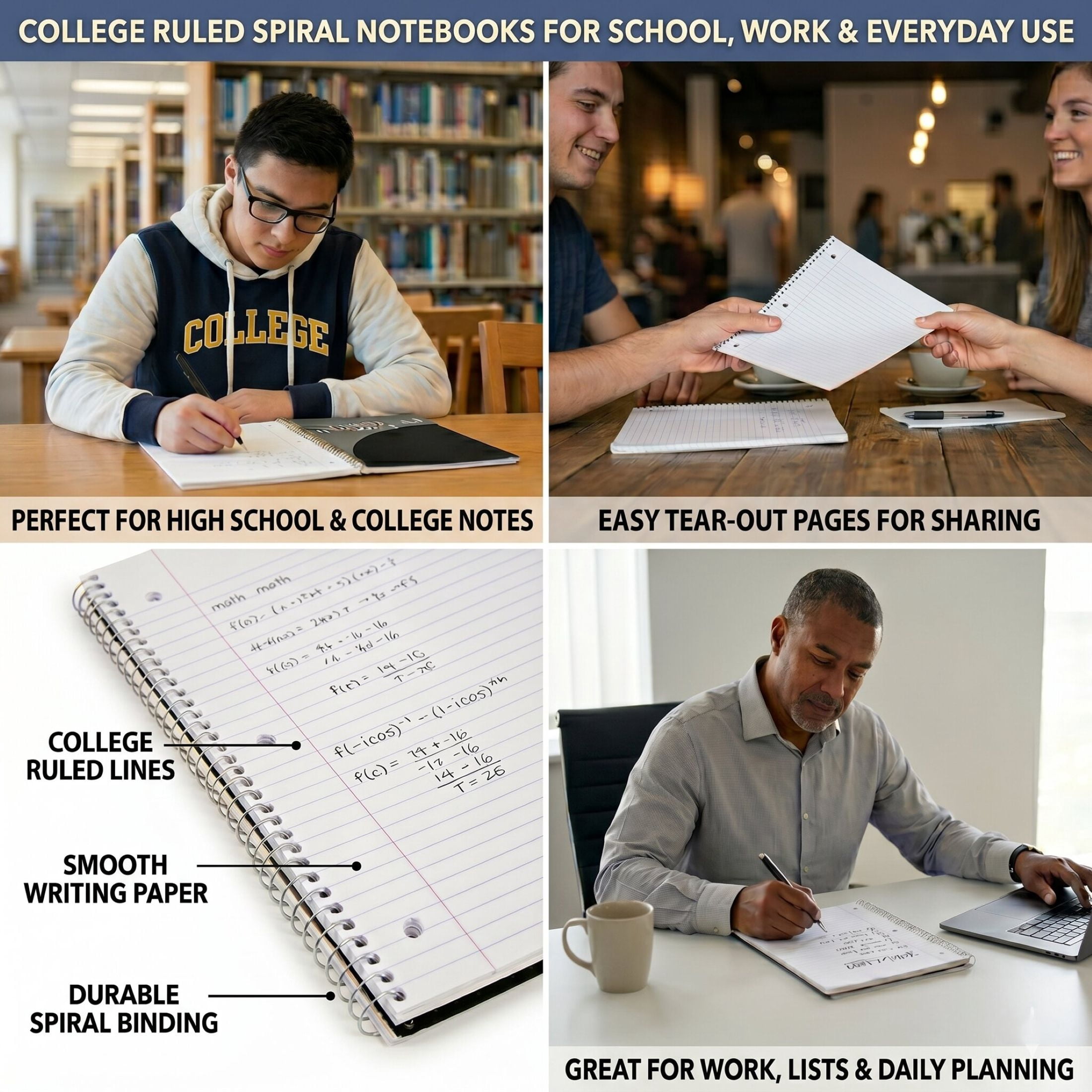 Trailmaker Bulk Notebooks (50 Pack), One Subject Notebooks College Ruled, 140 Pages (70 Sheets),Spiral Bulk Notebooks for Kids, School Supplies, Journaling, Note Taking, Students, and Work