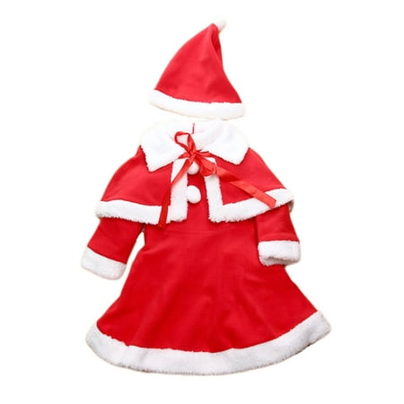 Bilo 3-PC Santa Baby Girl Costume Dress, Cape and Hat (95/3-4