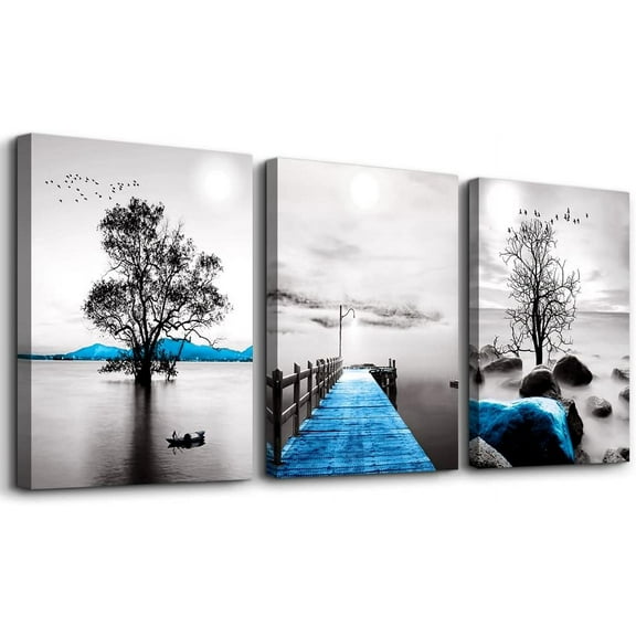 Wall Decorations For Living Room Framed Canvas Wall Art For Bedroom Office Wall Decor Black And White Ocean Landscape Wall Paintings Modern Posters Pictures Artwork For Bathroom Home Decor 3 Piece