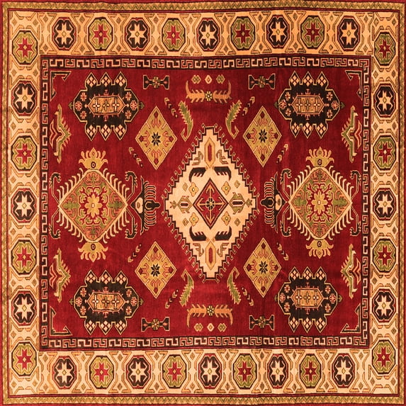 Ahgly Company Indoor Square Geometric Orange Traditional Area Rugs, 8' Square