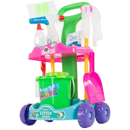 Toy Cleaning Set – Play Housekeeping and Janitor Accessories Cart – Pretend Broom, Mop and Dustpan for Children and Toddlers Tidy-Up Fun by Hey!