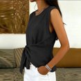 thumbnail image 5 of ClodeEU Women's Crew Neck Sleeveless Side Tie Waist Tank Top,Solid Color Slim Casual Blouse Black,Women's Plus M, 5 of 7