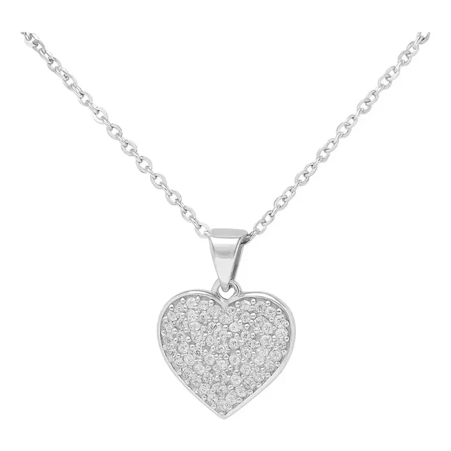 Collar De Corazon Grande Con Zirconias Para Mujer Plata 925