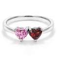 thumbnail image 3 of Gem Stone King 925 Sterling Silver Fashion Right-Hand Ring Heart Shape Pink Moissanite and Garnet Red (1.10 Cttw, Size 8), 3 of 6