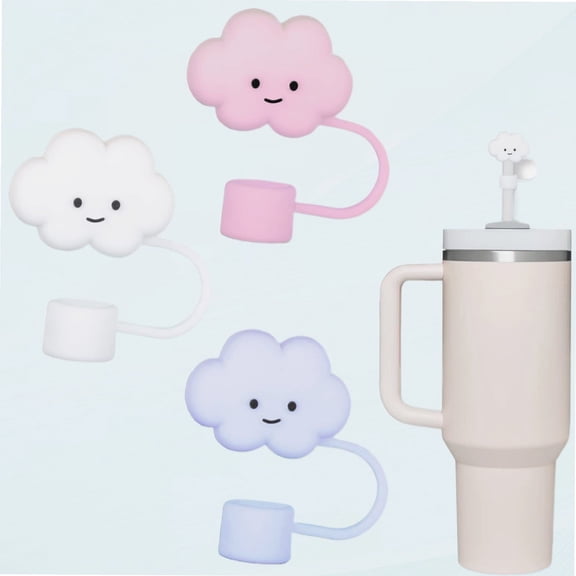 3 Pack Cute Silicone Cloud Straw Lids for 10mm Straws, Compatible with Stanley 30 and 40 Oz Glass