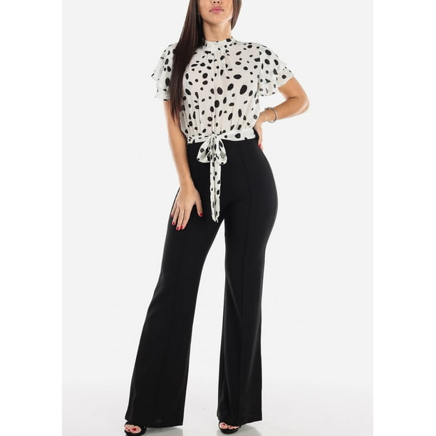 Moda Xpress Womens Short Sleeve Jumper Polka Dot Wide Legged Black And White Jumper 403h Walmart Com Walmart Com