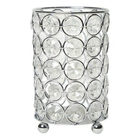 Elegant Designs Elipse Crystal Decorative Flower Vase, Candle Holder, Wedding Centerpiece, Makeup Brush or Pen Organizer Cup, 5 Inch, Chrome