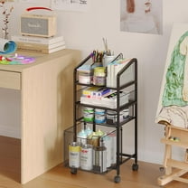Art Craft Storage Organization Cart - 4-Tier Metal Rolling Cart with Lockable Wheels, Multifunctional Utility Cart with Drawers to Craft Art Supply Storage Organizer for Office,Craft Room