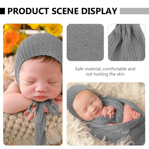 WHAMVOX 1 Set Elastic Newborn Swaddle Wrap and Hat Baby Photography Blanket Props