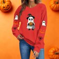 thumbnail image 5 of Womens Halloween Tops Cute Ghost Printed Crew Neck Long Sleeve Trendy Loose Spooky Festival Pullover Top Red M, 5 of 7