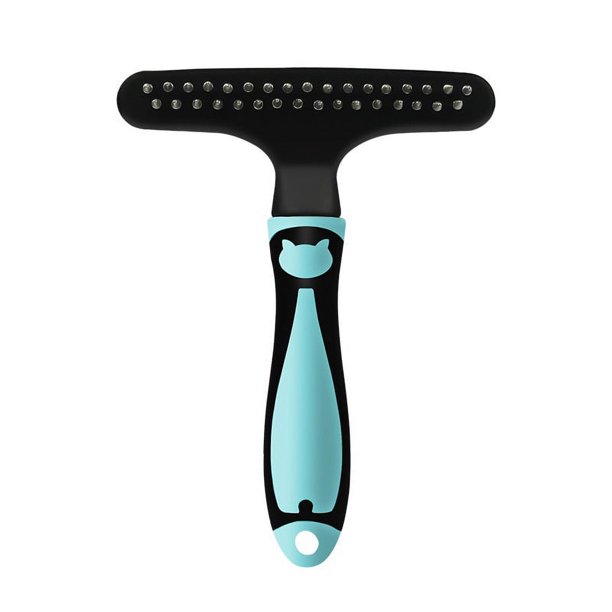 Rastrillo para gatos, cepillo para desenredar, peine, rastrillo de capa inferior para abrigos de pelo, pasadores de acero inoxidable de doble fila, Reduce el desprendimiento