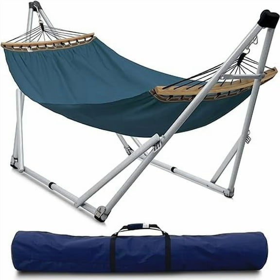Tranquillo Sturdy Steel Hammock Stand with Premium Cotton Canvas Hammock, 600 lbs Capacity Hammock Folding Hammock Stand, Portable Hammock Stand 30-Second Fold Unfold Spacious Hammock Design, Sage
