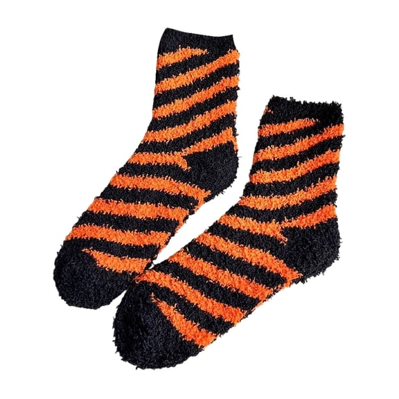 Puliio Halloween Fuzzy Crew Socks for Owmens Winter Warm Thick Pumpkin Ghost Print Cozy Home Sleep Socks