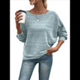 thumbnail image 3 of Blusas de Larga Suaves para Mujer, Cuello Redondo, Estilo Jersey, Informales, de Punto, con de Murciélago, Grandes, 2025 Azul L, 3 of 9