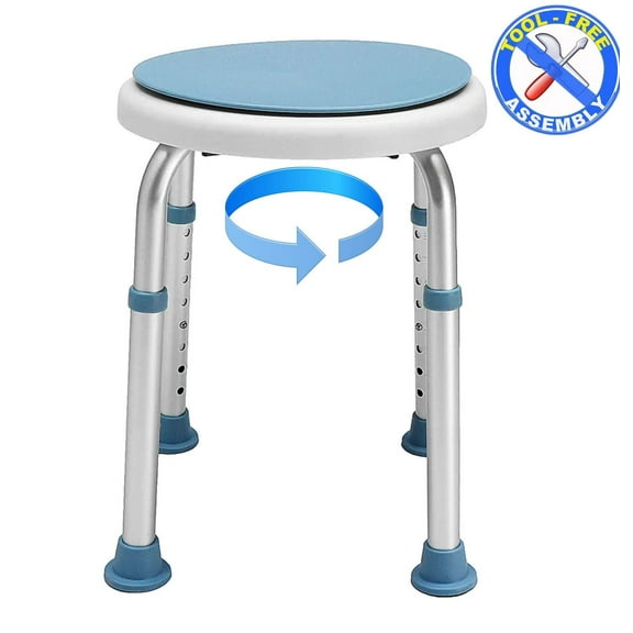 Shower Stool Swiveling Adjustable Chair Seat - Rotating Safety Bathtub Independence & Mobility Bath Seat w/ Anti-Slip, Lightweight Aluminum Frame - For Seniors, Elderly, Handicap, Disabled