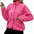 thumbnail image 2 of Womens Fleece Jacket Fuzzy Long Sleeve Short Winter Coats Button Down Jacket Outerwear with Pockets Rose Red S, 2 of 6