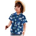 thumbnail image 3 of Huesdet Boys Lightweight Button Up Hawaiian Shirt Floral Short Sleeve Aloha Tropical Summer Tops(Dark Blue,3-4 Years), 3 of 7