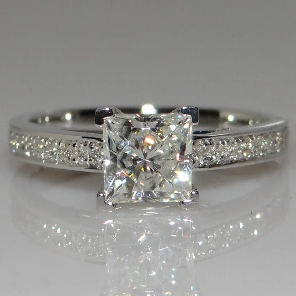 3.25Ct Princess Cut VVS1 Lab Created Diamond Engagement Wedding 925 Silver Ring