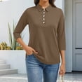 thumbnail image 2 of Women's Polo Shirt 3/4 Sleeve Tops Collared Button Down Golf Tee Casual Work T Shirt Brown L, 2 of 5