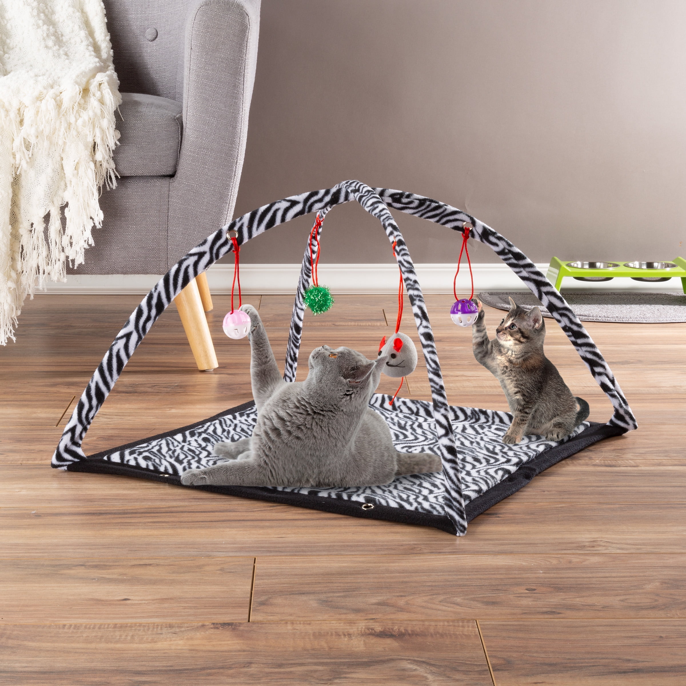 MyfatBOSS Cat Play Mat, Cat Activity Center with Hang Cat Toys Balls Mice,  Foldable Cat Interactive Mat