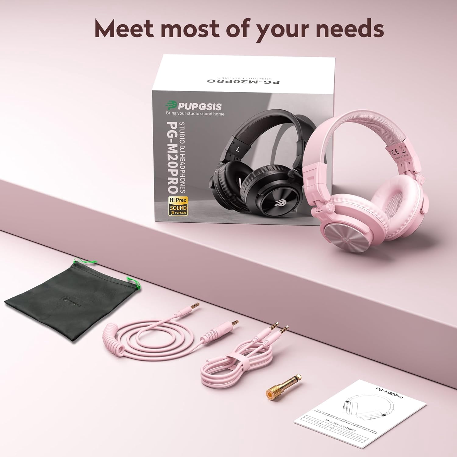 PUPGSIS Wired Headphones, 40kHz High-Resolution Stereo Headset with 1/4 Inch and 3.5mm Audio Jacks for Recording, Mixing, Podcast Production