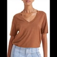 thumbnail image 1 of Camisetas de Mujer con Cuello en V, Corta, Informales, Holgadas, de Verano Color Café L, 1 of 7