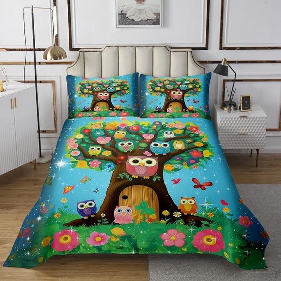 YST Cartoon Owl Coverlet King Size for Kids Toddler Kawaii Butterfly Bedding Set for Girls Boys, Botanical Tree Bedspread Set Floral Flower Quilt Set, Galaxy Stars Bed Set