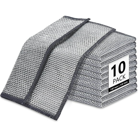 10 Pcs New Upgrade3-LayerNonScratch Wire Dishcloth,Wire Dishwashing Rag, Non-Scratch Wire Dishwashing Ragsfor Wet and Dry, Kitchen Cleaning Dish Ragsfor Cookware,Sinks, Dishes,Stove
