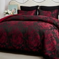 thumbnail image 2 of HIG 7-Piece King Comforter Set with Matching Curtains - Burgundy Flower Patchwork Bed in a Bag Bedding Set, 2 of 9