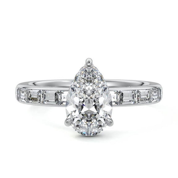 Golden Jewel 14K White Gold Plated Diamond Ring for Her - 1.7 Ct Pear Cut Diamond Ring - Engagement Wedding Prong Setting Ring for Women - Diamond Jewelry for Birthday Gift - Daily Wear Diamond Ring